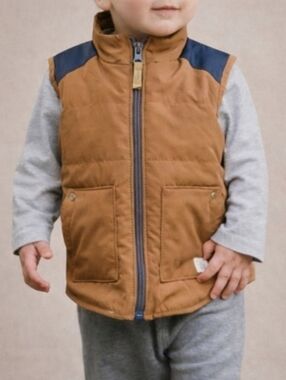 Carters Boys Tan & Navy "Handsome Little Man" Puffer Vest - Size 12-18M Gorpcore